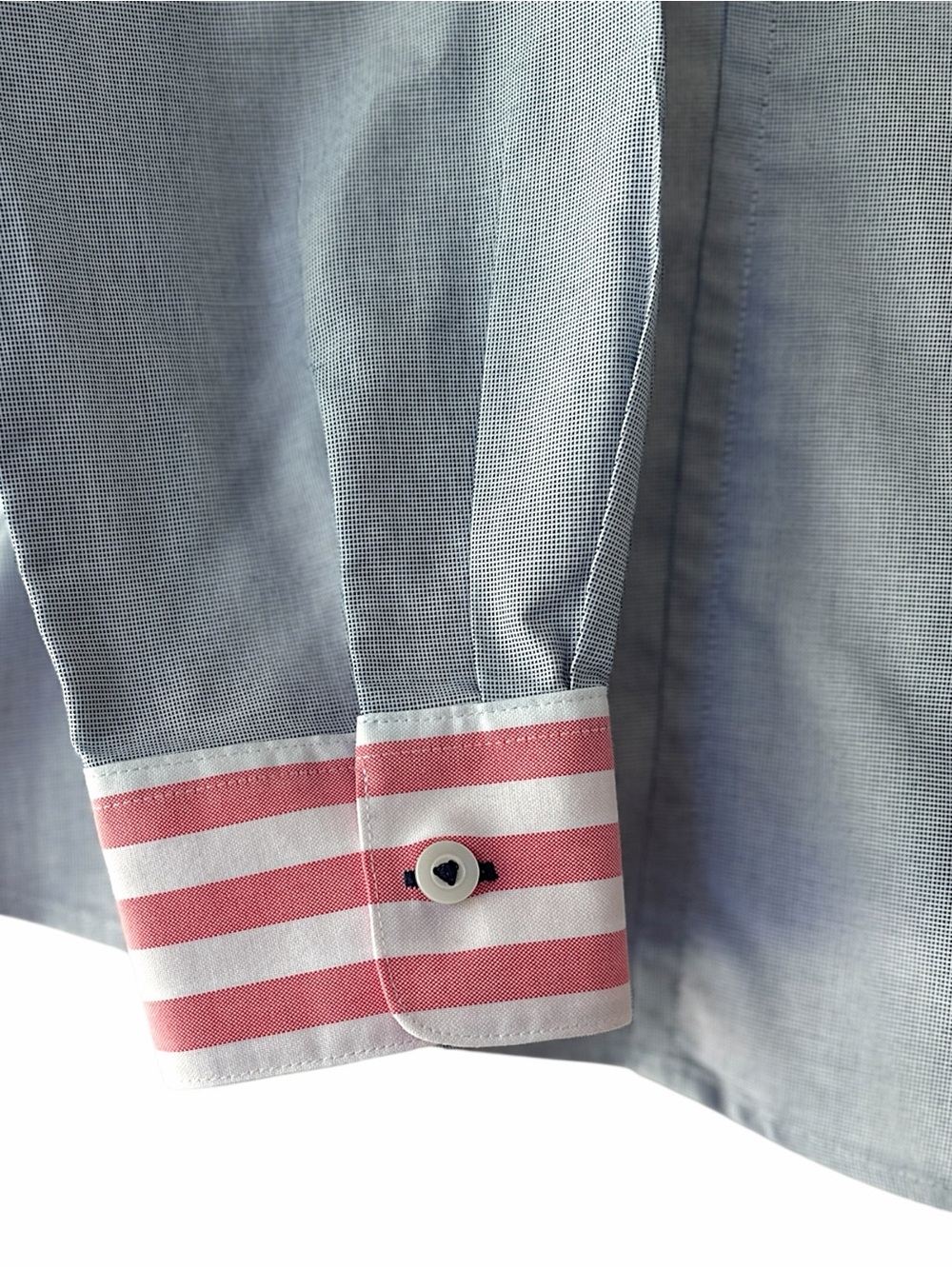 FOXCROFT NWOT BUTTON DOWN LIGHT BLUE SHIRT STRIPED CUFFS & PLACKET NO IRON | 12 - Picture 6 of 11